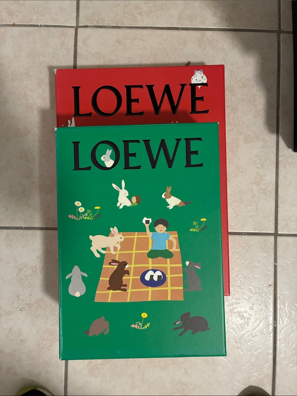 Loewe Green Bunny Picnic Gift Box with Red Backing(LOT OF 2)